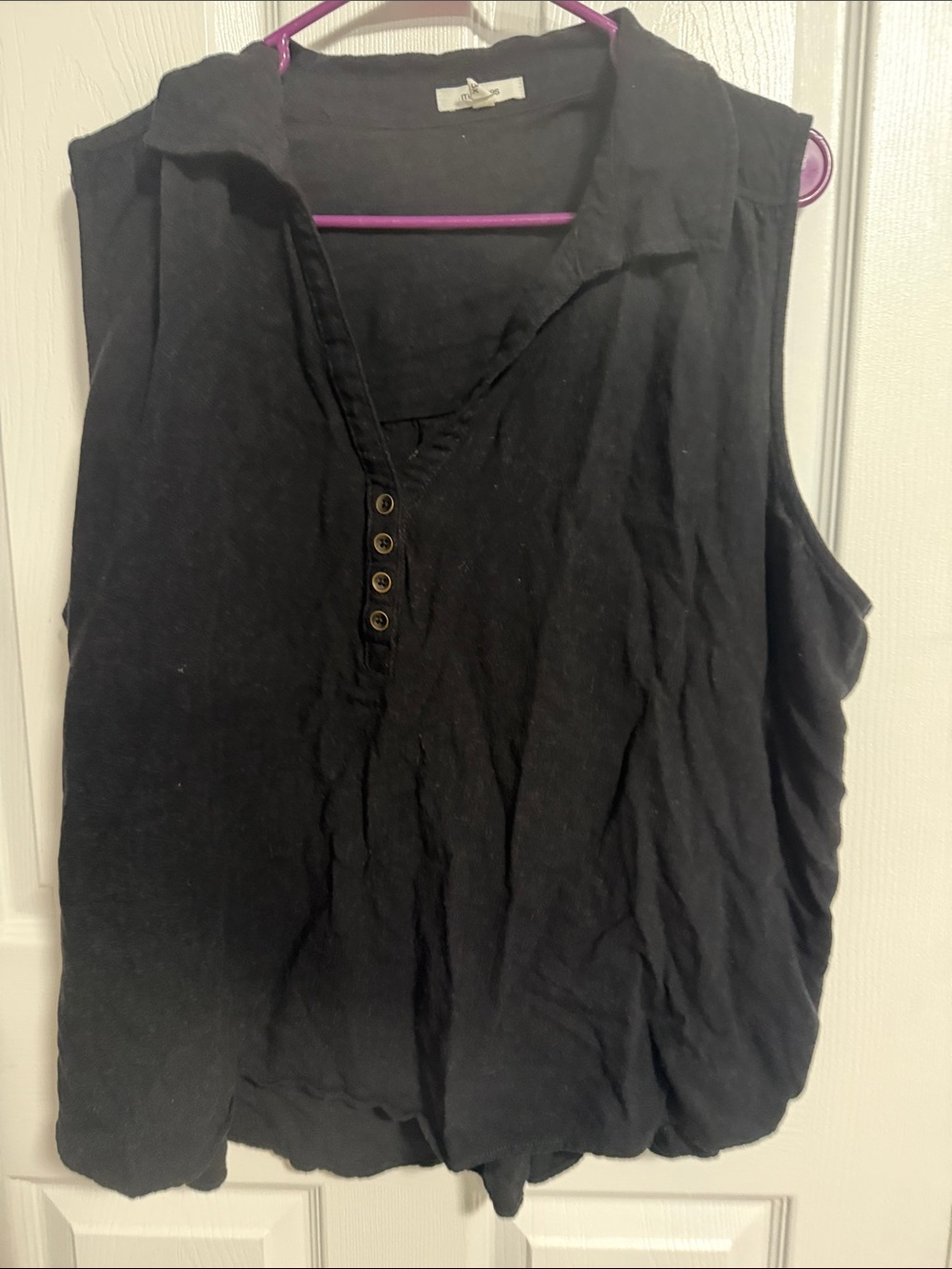 Maurices Black Sleeveless V-Neck Button Tank